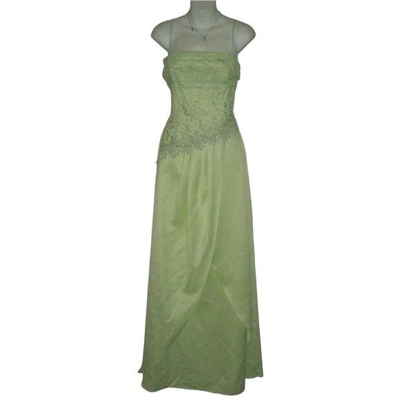 Masquerade Dress Vintage y2k Lime Green Fairy Mesh Glitter Gown Princess Pixie - Picture 14 of 16